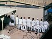 Detainees participate in an early morning prayer session at Camp IV at the detention facility in Guantanamo Bay U.S. Naval Base. (REUTERS/Reuters Staff)